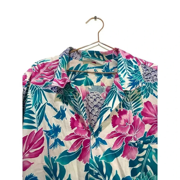 Hilo Hattie Blue Short Sleeve Tropical Floral Print Hawaiian Shirts Size 4XL - Picture 2 of 4